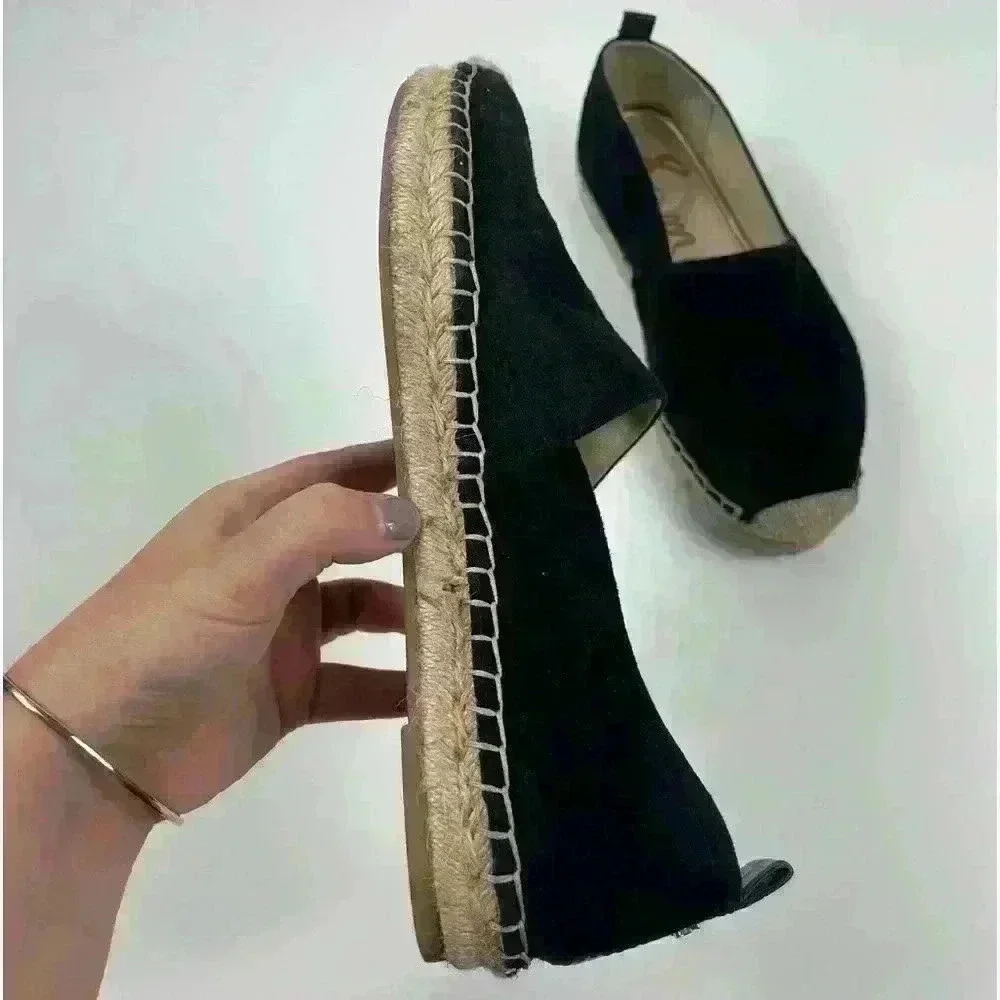 Sam Edelman Womens Carrin Platform Espadrille Slip-On Black Suede 8 Sandal Shoe - Picture 2 of 15